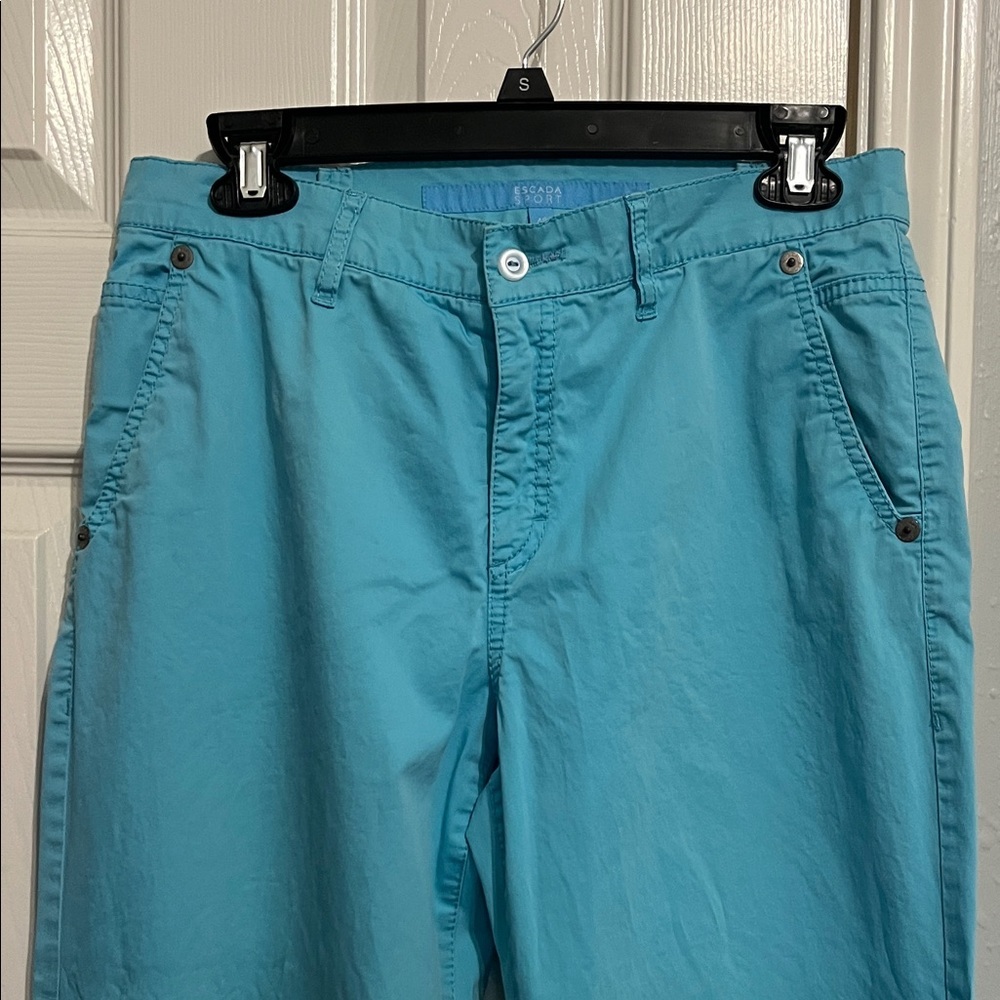 Escada Women's Turquoise Straight Leg Jeans, size 8 - Picture 6 of 7
